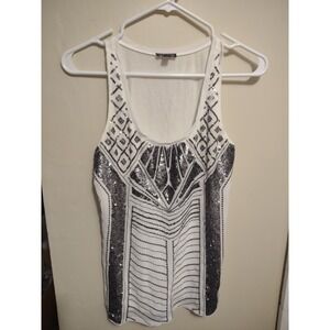 WOMENS EXPRESS WHITE SLEEVELESS SEQUINED SPARKLE KNIT TOP SHIRT XS  Festival